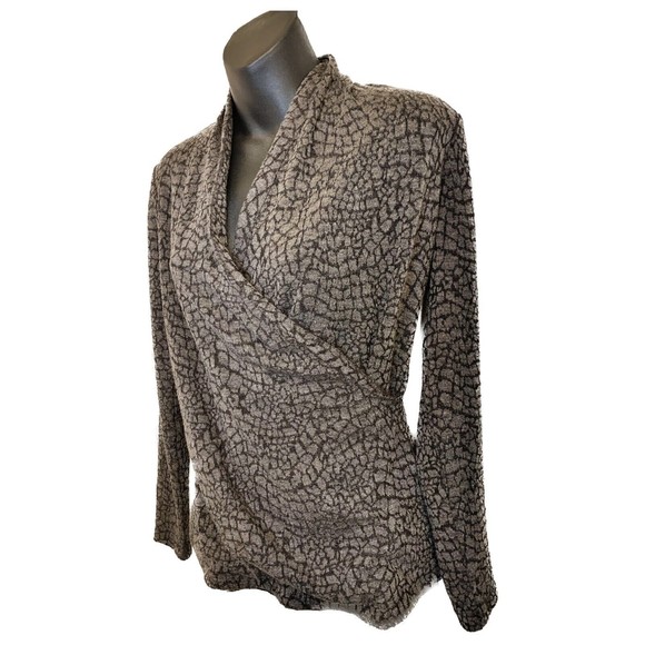 Talbots Gray Animal Print Snakeskin Faux Wrap Sweater Knit Top Size XS - Picture 2 of 6
